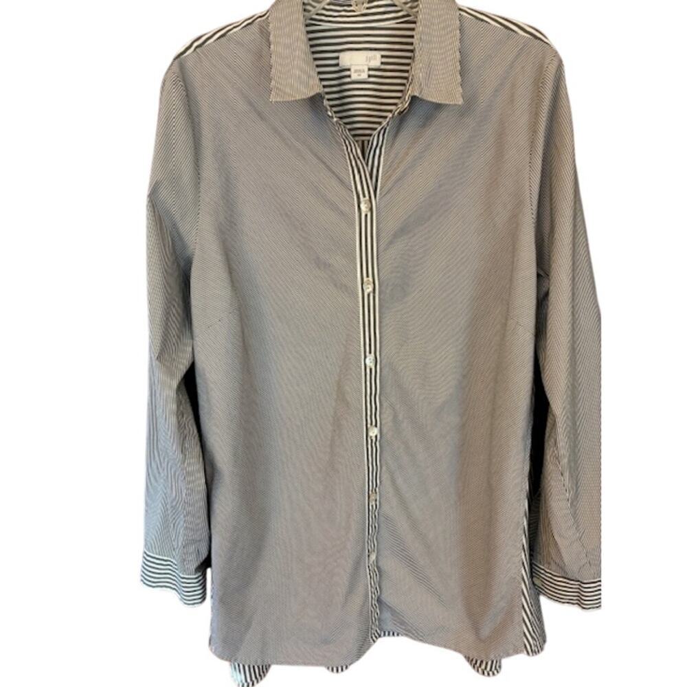 J.JILL Womens Top Long Sleeve Button Down Gray Striped Hi-Low Size Medium